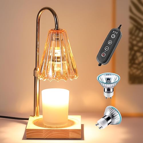 Lámpara calentadora de velas, calentador eléctrico de velas con temporizador, lámpara calentadora de velas regulable para velas en tarro con 2