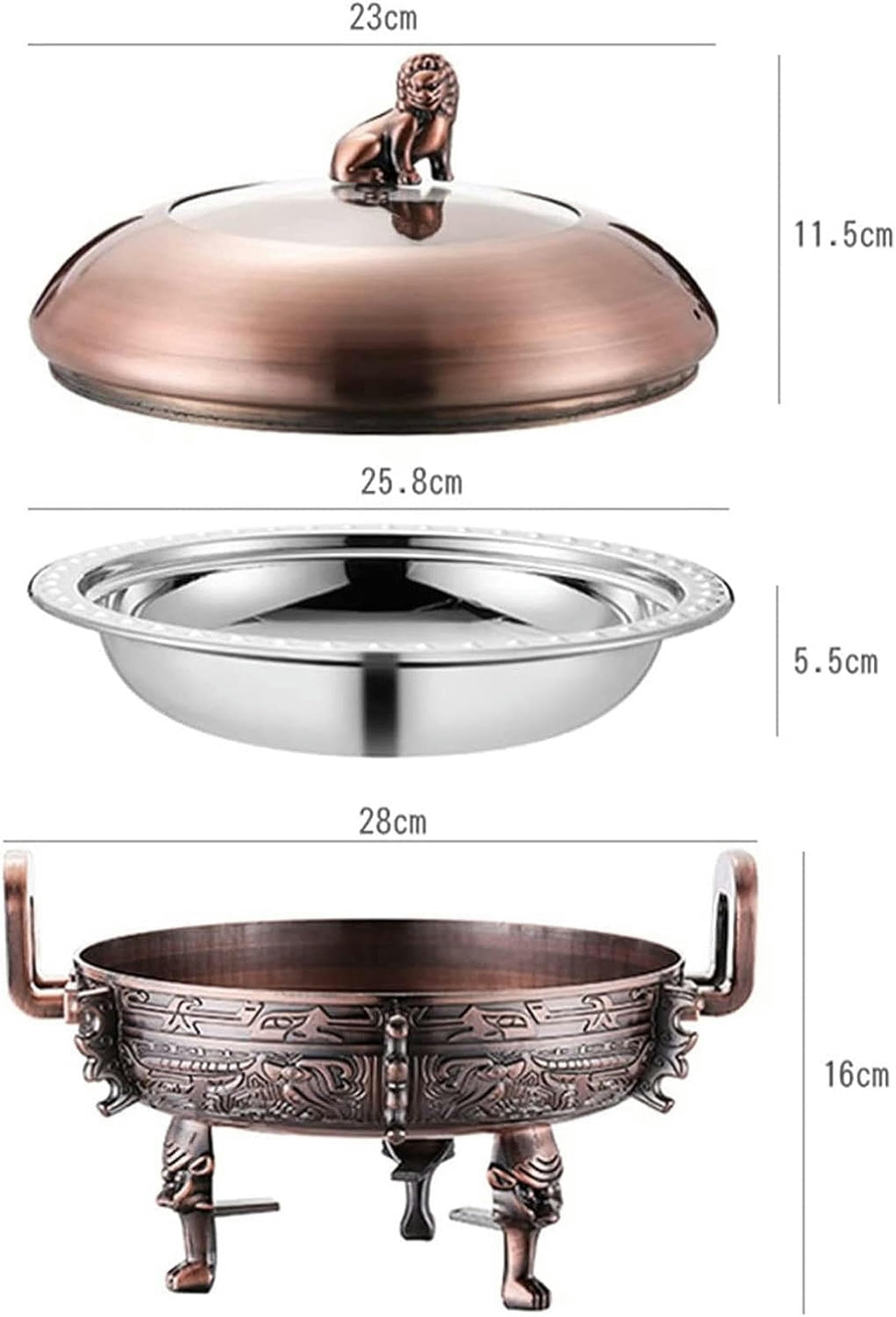 Set da Buffet Chafing Dish,Portavivande E Scaldavivande Rotondi con Teglie per Alimenti,Supporto in Alluminio,Coperchio della Pentola Visibile E Porta-Combustibile,AC,Brass