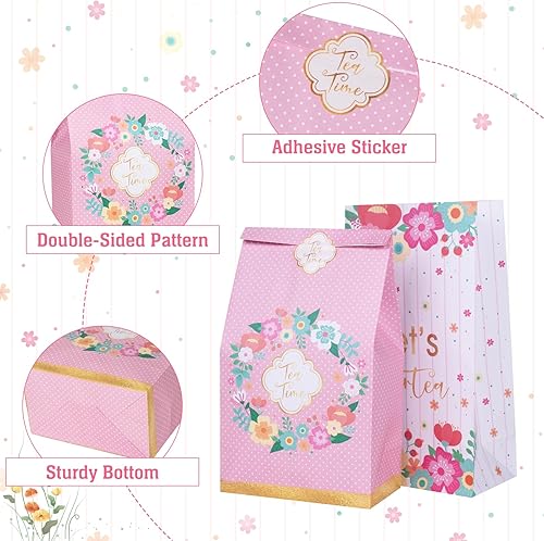 Miniatura 7 de DECORLIFE Suministros para fiestas de té sirven 16 bolsas de recuerdo, platos de fiesta de té y servilletas incluyen platillos de papel, tazas de té