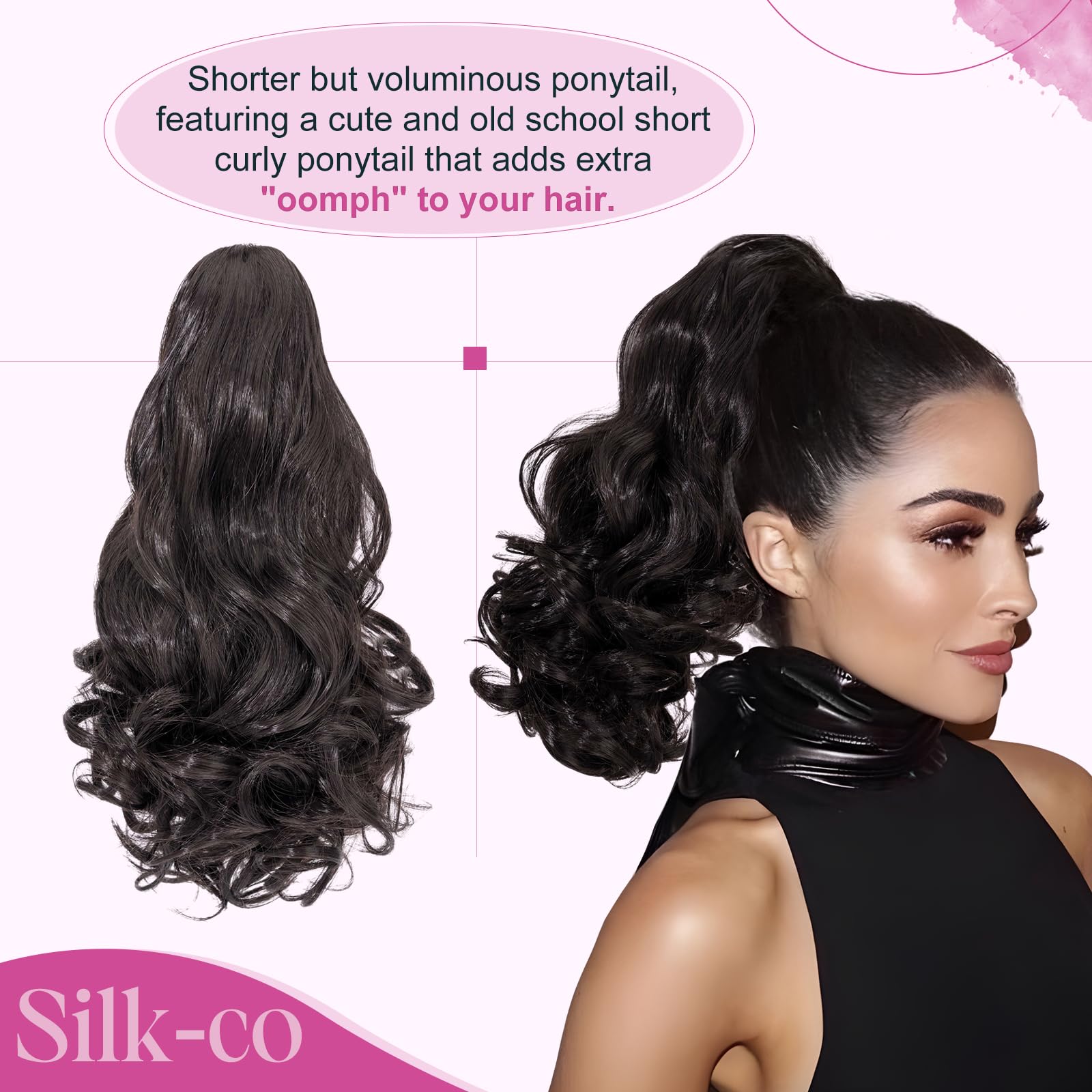 Silk-co 11" Short Curly Ponytail Extension Hair Pieces for Women Hair Extension Clip in Ponytail Hair Extensions Classic Natural Hair - Image 3