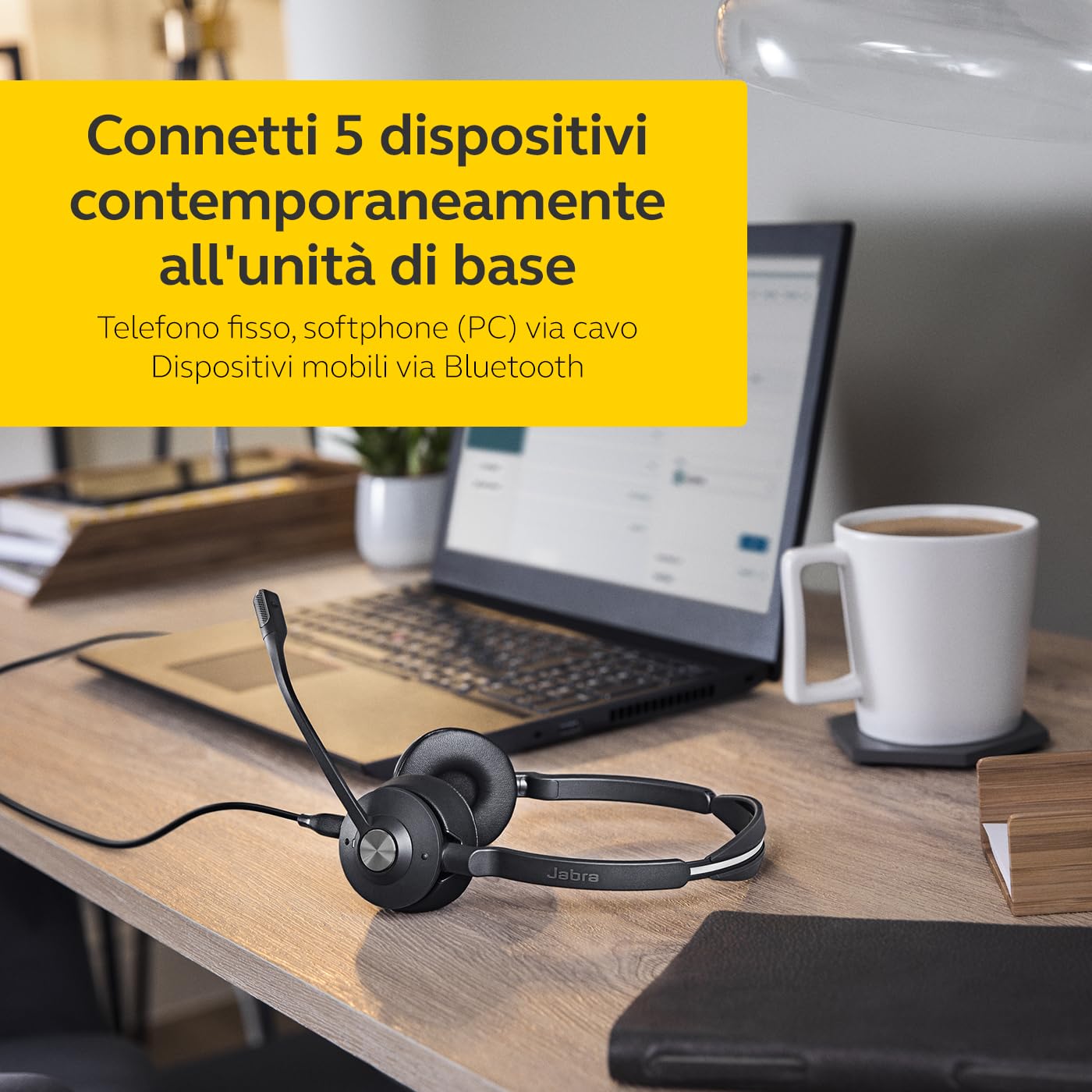 Jabra Engage 75 SE - Cuffie mono con cuscinetto per le cuffie, base, alimentazione elettrica, cavo USB-C a USB-A da 1,5 m, cavo per telefono da ufficio, guida rapida e garanzia