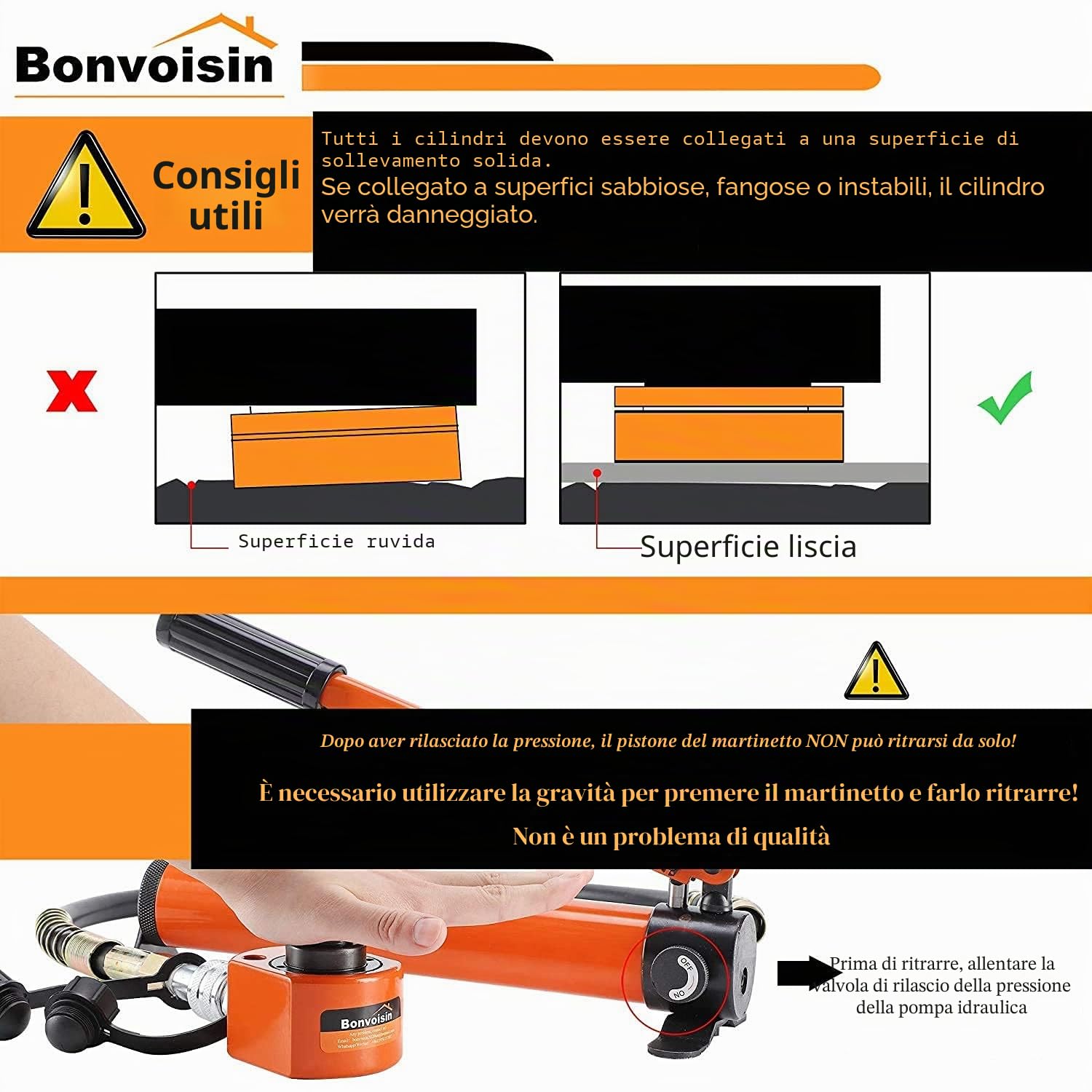 Bonvoisin DFPY-20T Martinetto Idraulico con Pompa CP-180 | Utilizzo Multidirezionale Per Tutti i Sollevamenti, Adatto a Spazi Ristretti, Per Lavori Industriali