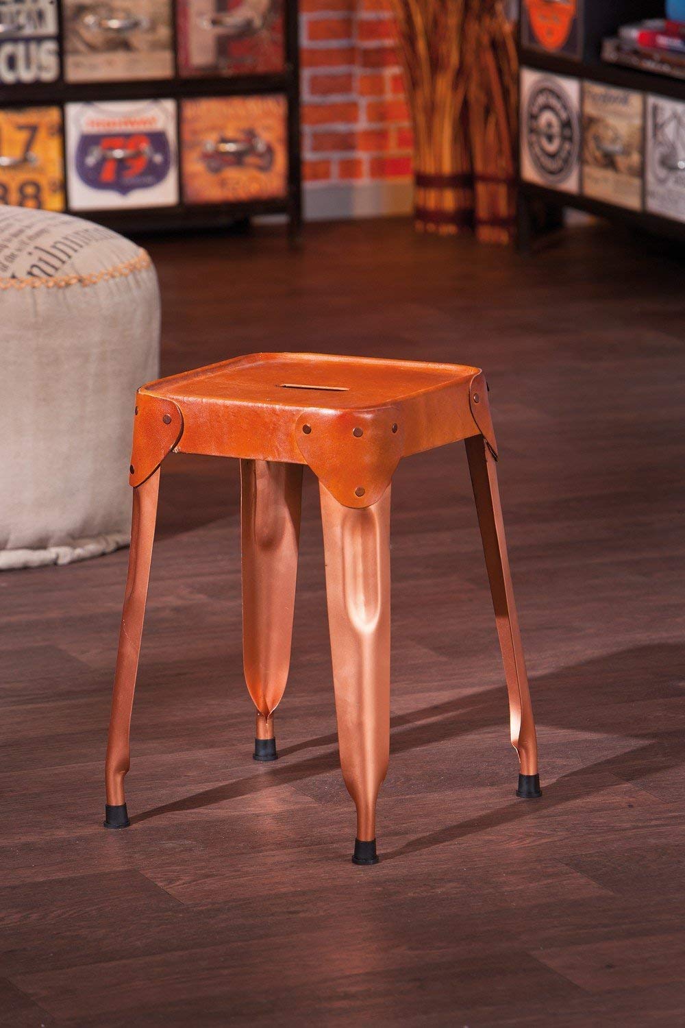 Inter Link - Juego de 4 taburetes - Metal Cobre - Asiento Cuero - Reema