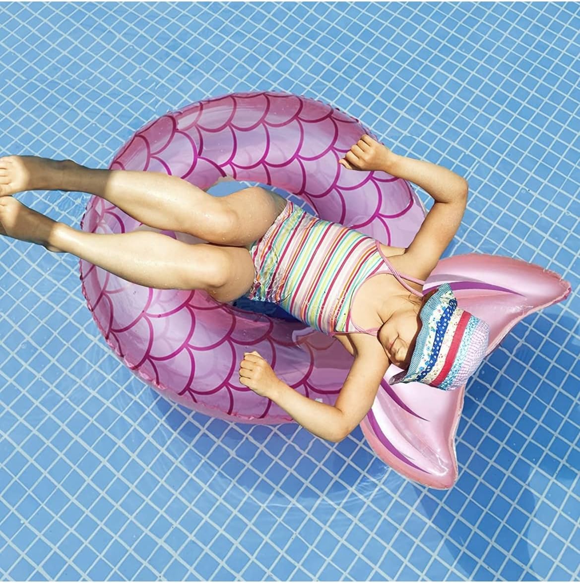 Mermaid Pool Float,Inflatable Mermaid Swimming Ring Floating Bed Float Pool,Mermaid Tail Tubes Glitters Water Party Summer Beach Pool Float for Adults (Pink