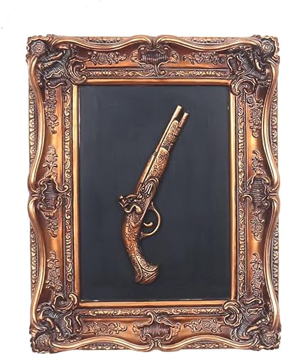 S-MANTIS Escultura de pared vintage, pedimento antiguo, arte de pared para pasillo, decoración de pared pintada a mano con diseño de pistola en