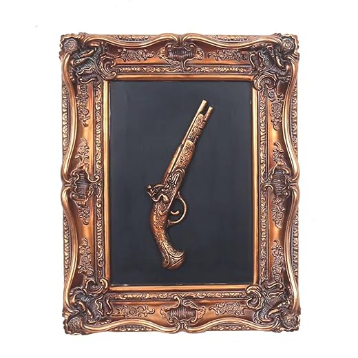 S-MANTIS Vintage Wall Sculpture,Antique Pediment,Hallway Wall Art,Hand Painted Wall Decoration With Embossed Intricate Decorative Gun Design,Oblong Aesthetic Room Décor, Gallery, Unique Gift(Antique