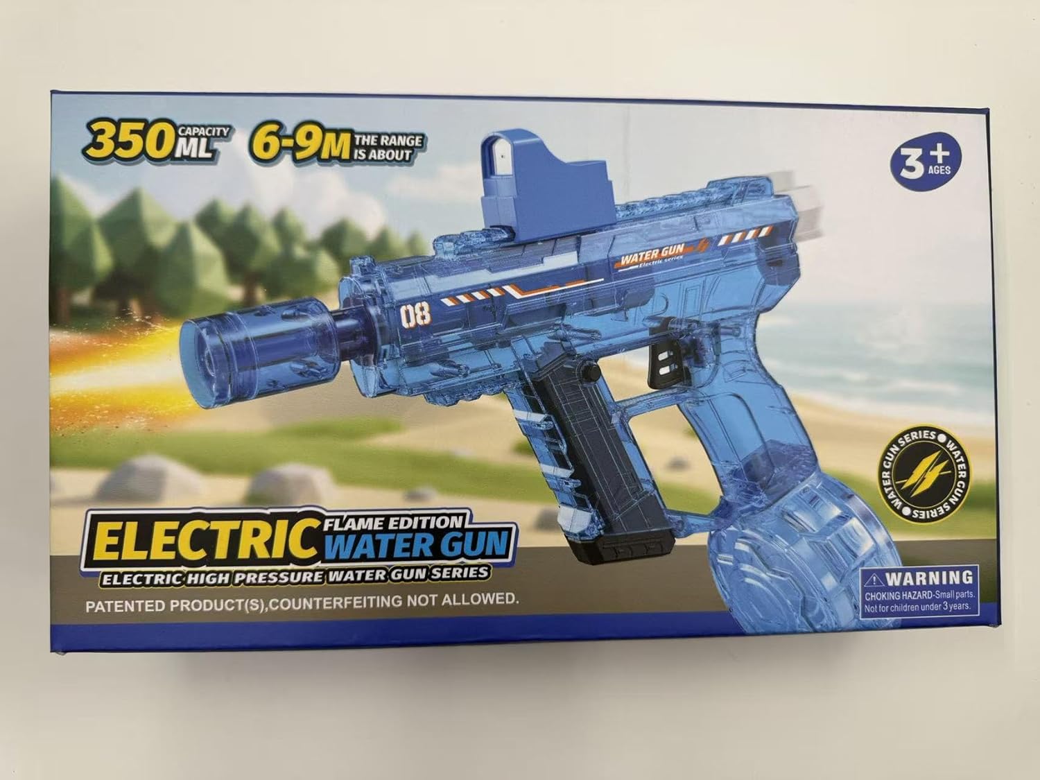 EagleGrove Electric Water Gun with Lights, 2 Batteries, 350CC, 26-29FT & Recoil Effects, Automatic Water Guns Blaster Squirt Gun, Water Toys for Swimming Pool Party Beach Outdoor Play