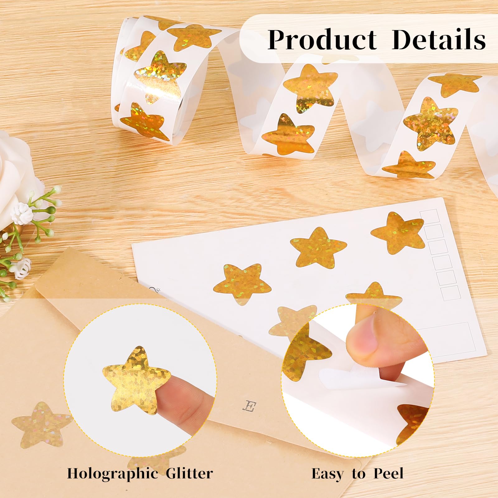 Small Foil Stars 500 Gold Glitter Star Stickers - 1 Inch Holographic ...