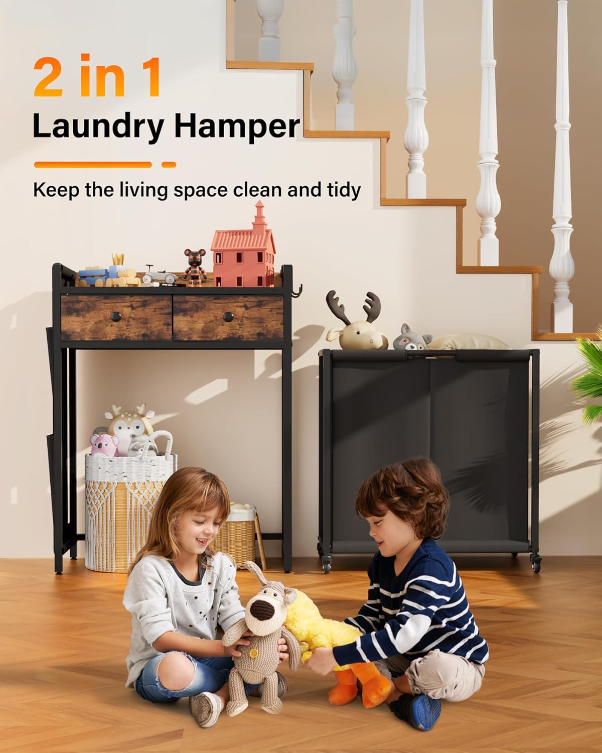 Laundry Hamper Basket: 2 Section Laundry Sorter with Wheels and Shelf - Rolling Laundry Basket Organizer with Shelf Drawers and Pull-Out Cart - Clothes Hamper for Laundry Room Bathroom Bedroom