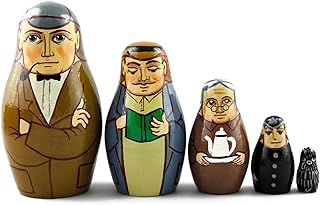 Matryoshka Matrioska Babuska Russian Nesting Wooden Doll Sherlock Holmes and Doctor Watson Matryoshika Babushka 5 Pcs Stacking Hand Painting Matriosjka Matrioska Matreshka Matrjoska Matroeska