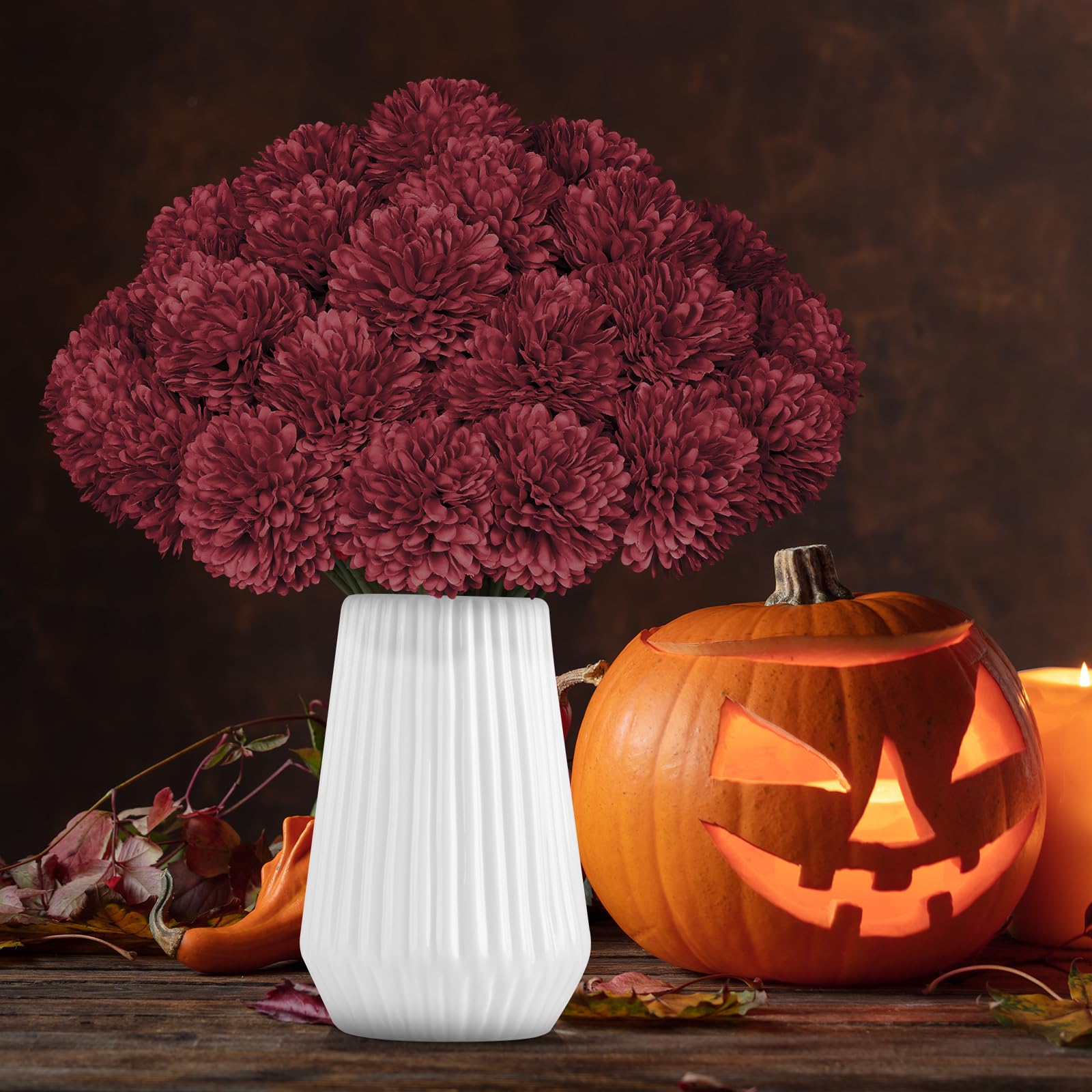 Künstliche Chrysanthemen in Burgunderrot, 36 Stück, künstliche Mütter, Seidenkugeln, Blumen für Herbst, Heimdekoration, Hochzeit, Tischdekoration, Weihnachtsblumenarrangements (Burgunderrot)