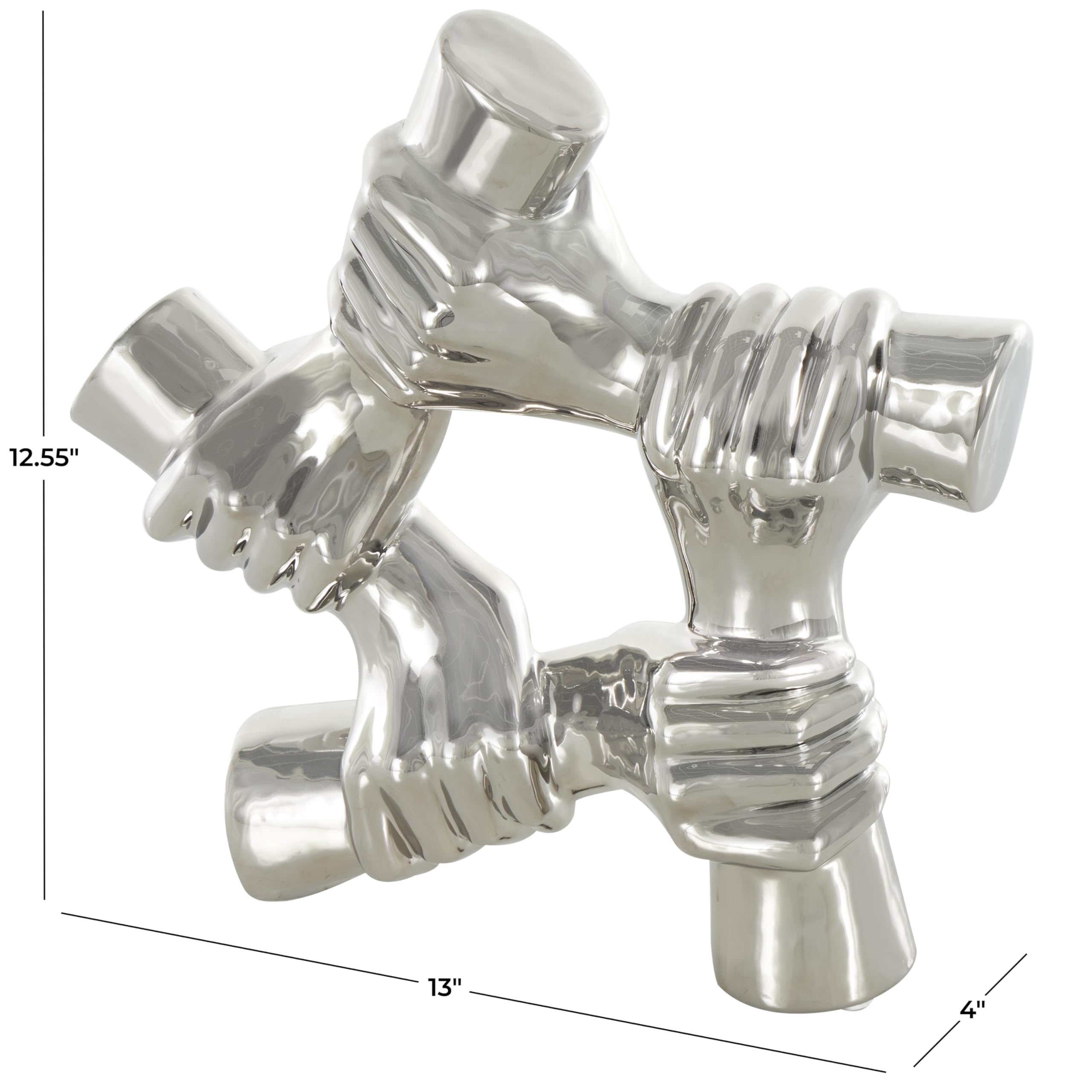 Deco 79 Scultura decorativa con mani in ceramica, decorazione per la casa, statuetta di accento 33 x 10,2 x 33 cm, argento