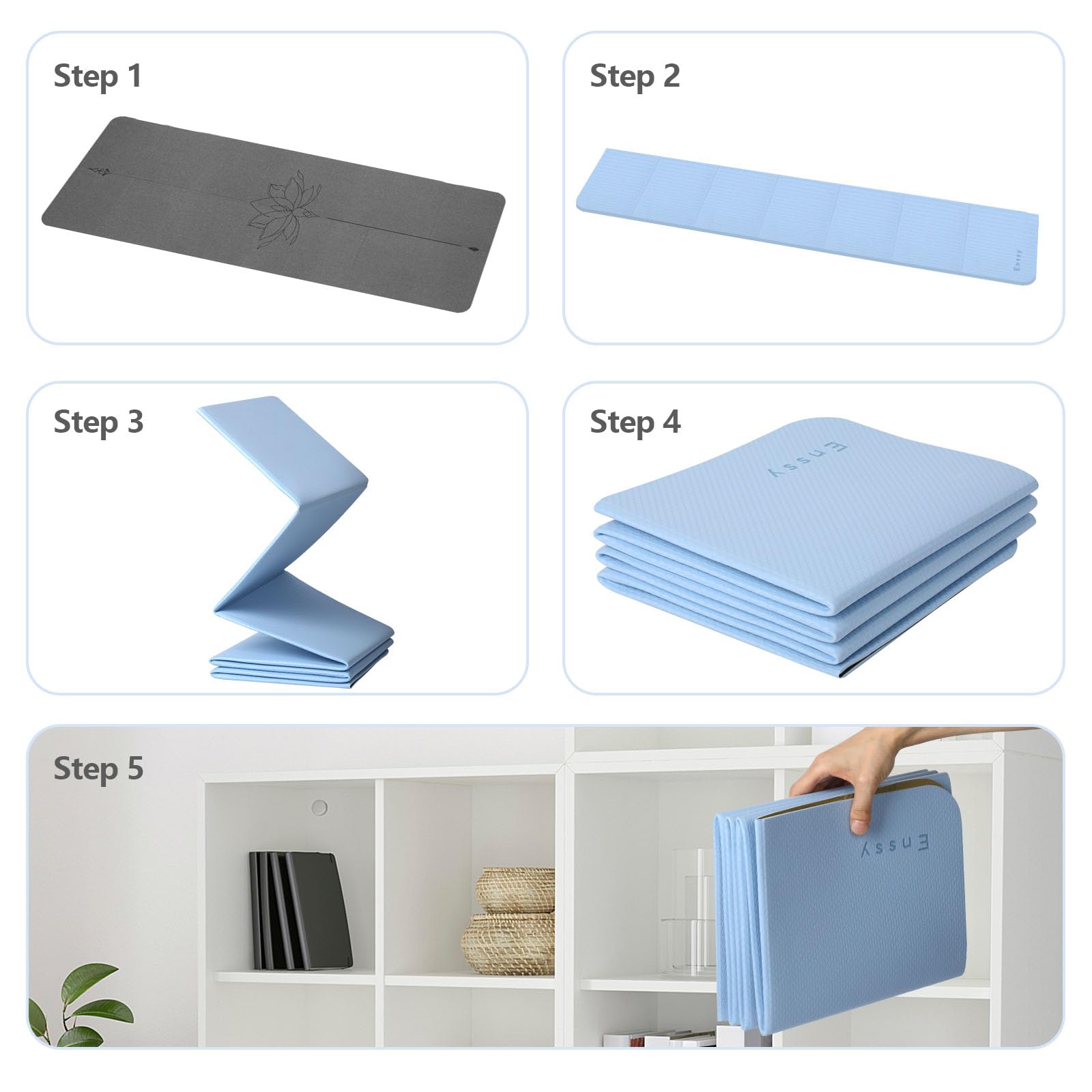 Tappetino da viaggio pieghevole in PU+TPE, antiscivolo, 173 x 61 x 0,4 cm, leggero, pieghevole, per yoga e pilates, con borsa per il trasporto