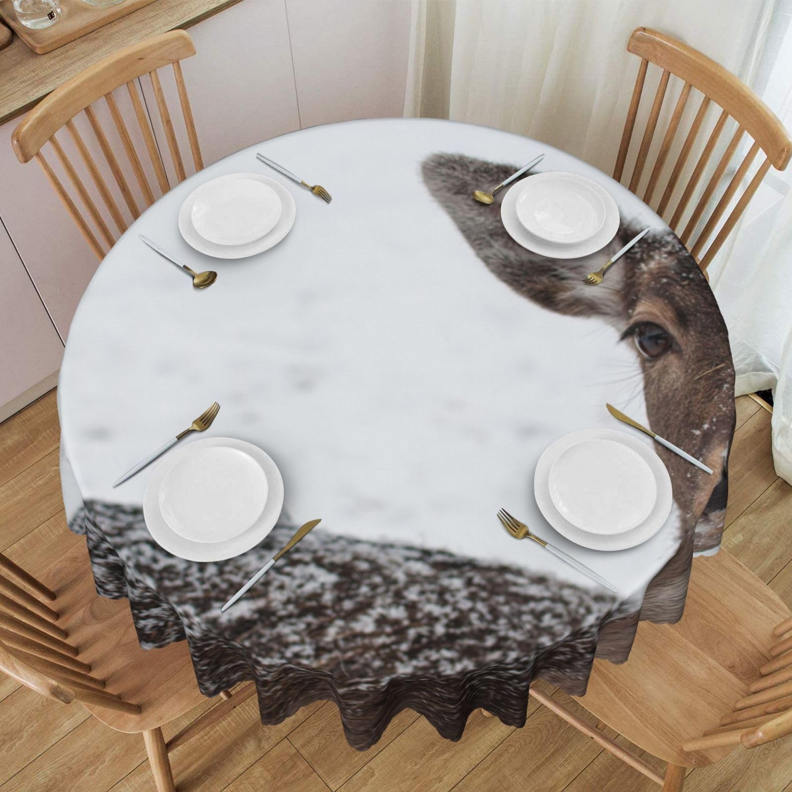 DCEHGEW 60 In Round Tablecloth with Lace, Wild Animals Deer Printed Oilproof & Washable Fabric Picnic Table Cloth Table Covers