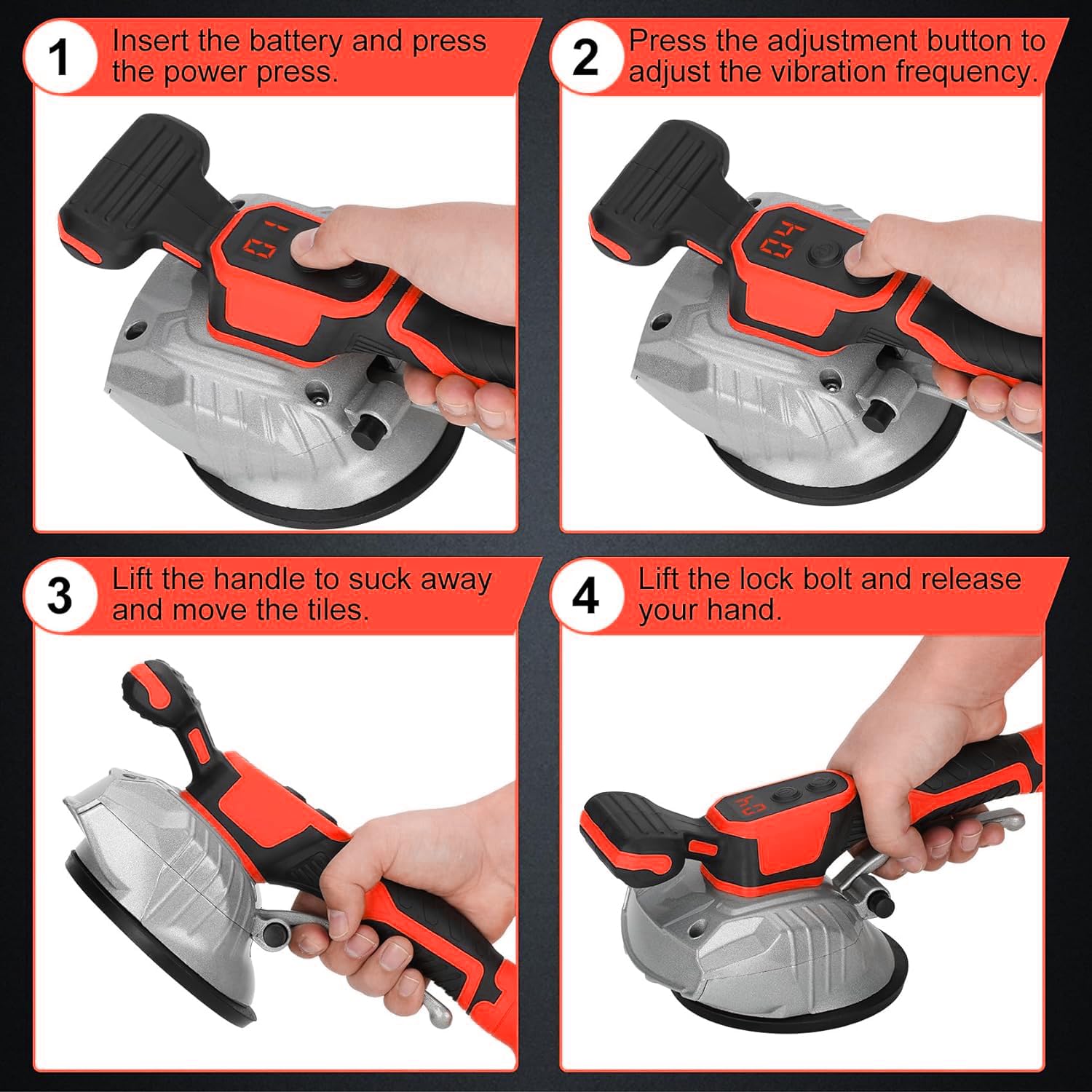 Vibrateur Pour Carrelage Sans Fil Compatible Milwaukee M18 - 10 Vitesses, Ventouse 14.5cm
