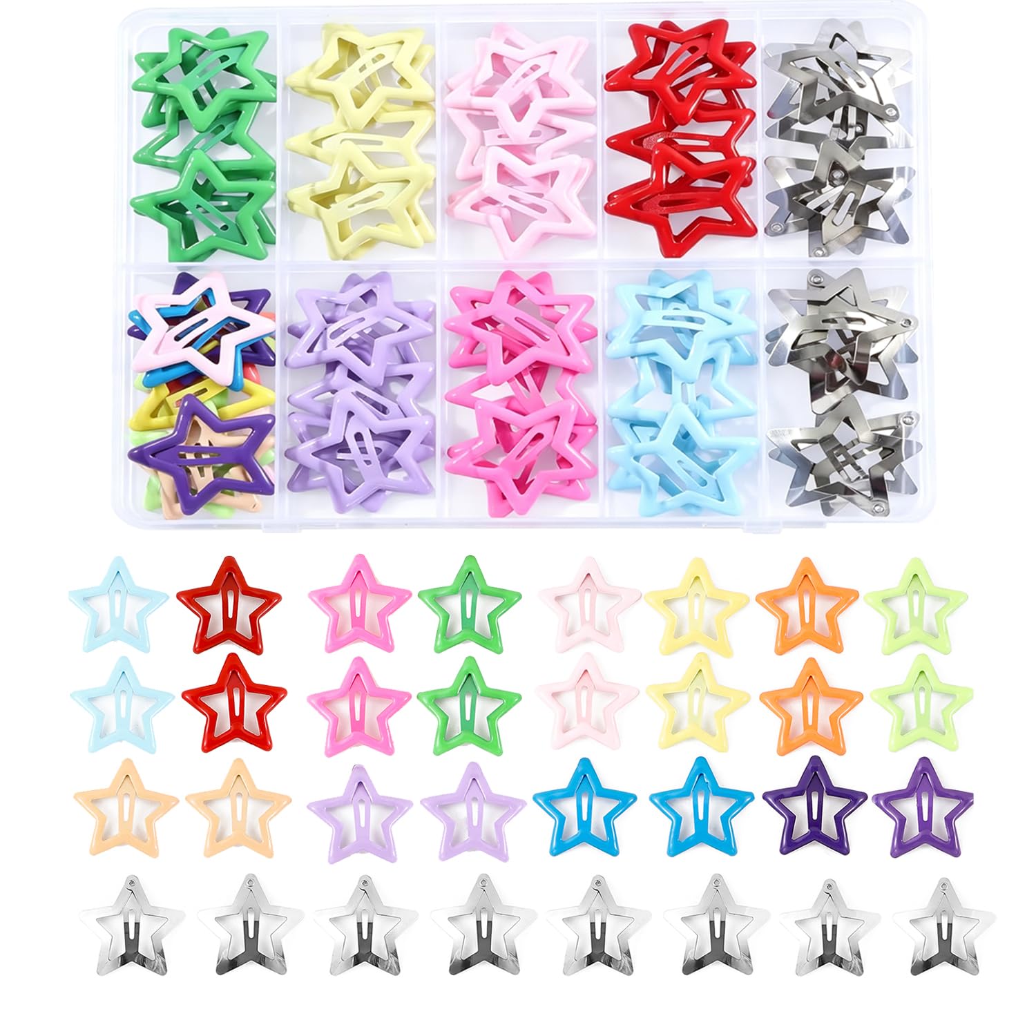 Cute Star Hair Clips - 55pcs Colorful Barrettes -3