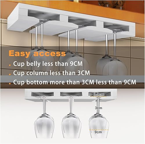 Miniatura 5 de Estante para copas de vino de bambú, Estante para copas de vino montado debajo del gabinete, Soporte para vasos invertidos, Soporte para colgar