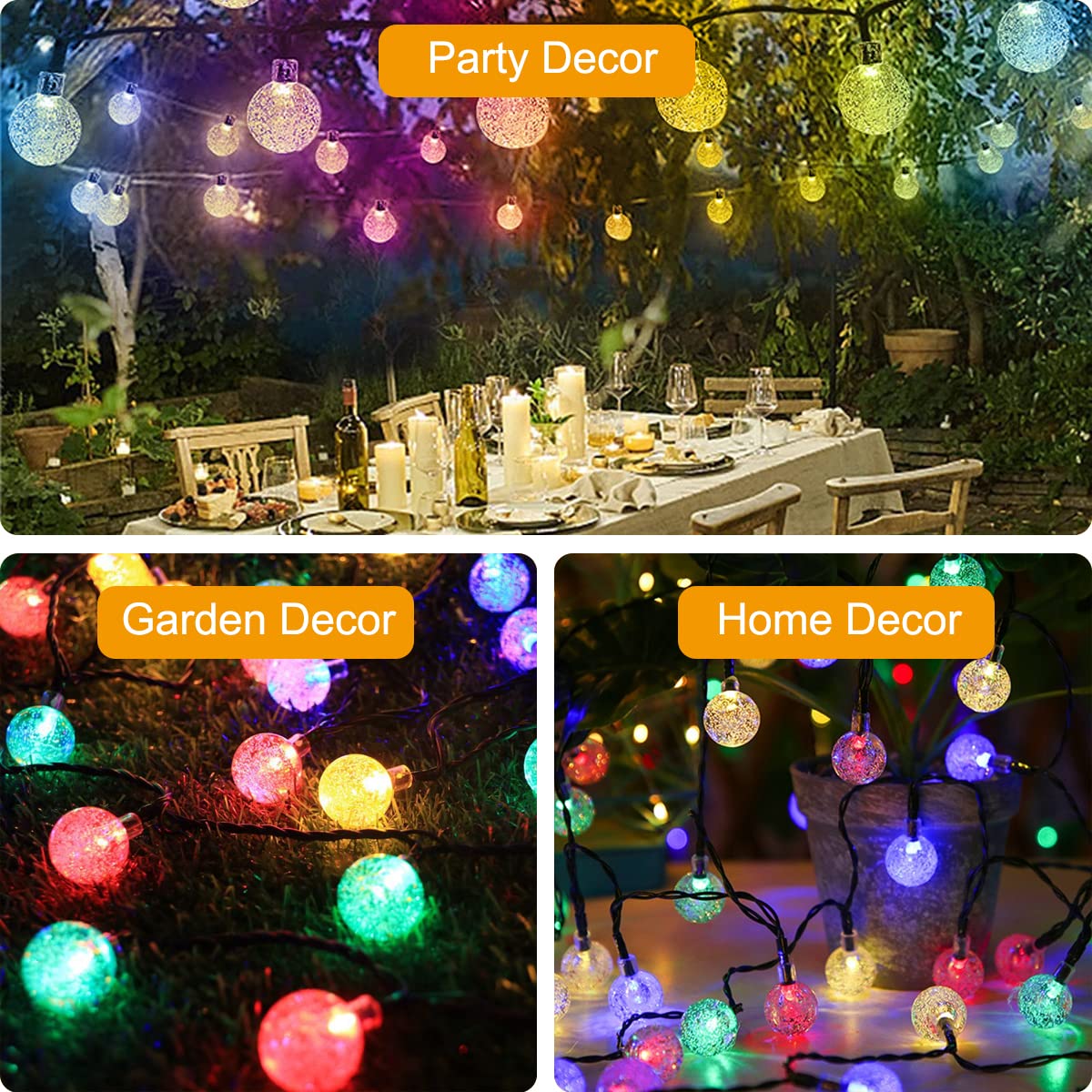 Anmossi Catena Luminosa Esterno Solare,11M 60 LEDs Catena Luminosa Solare,8 Modos,Impermeabile Lampada Solare per Giardino per Giardino,Terrazzo,Natale,Matrimonio,Festa(Colore)