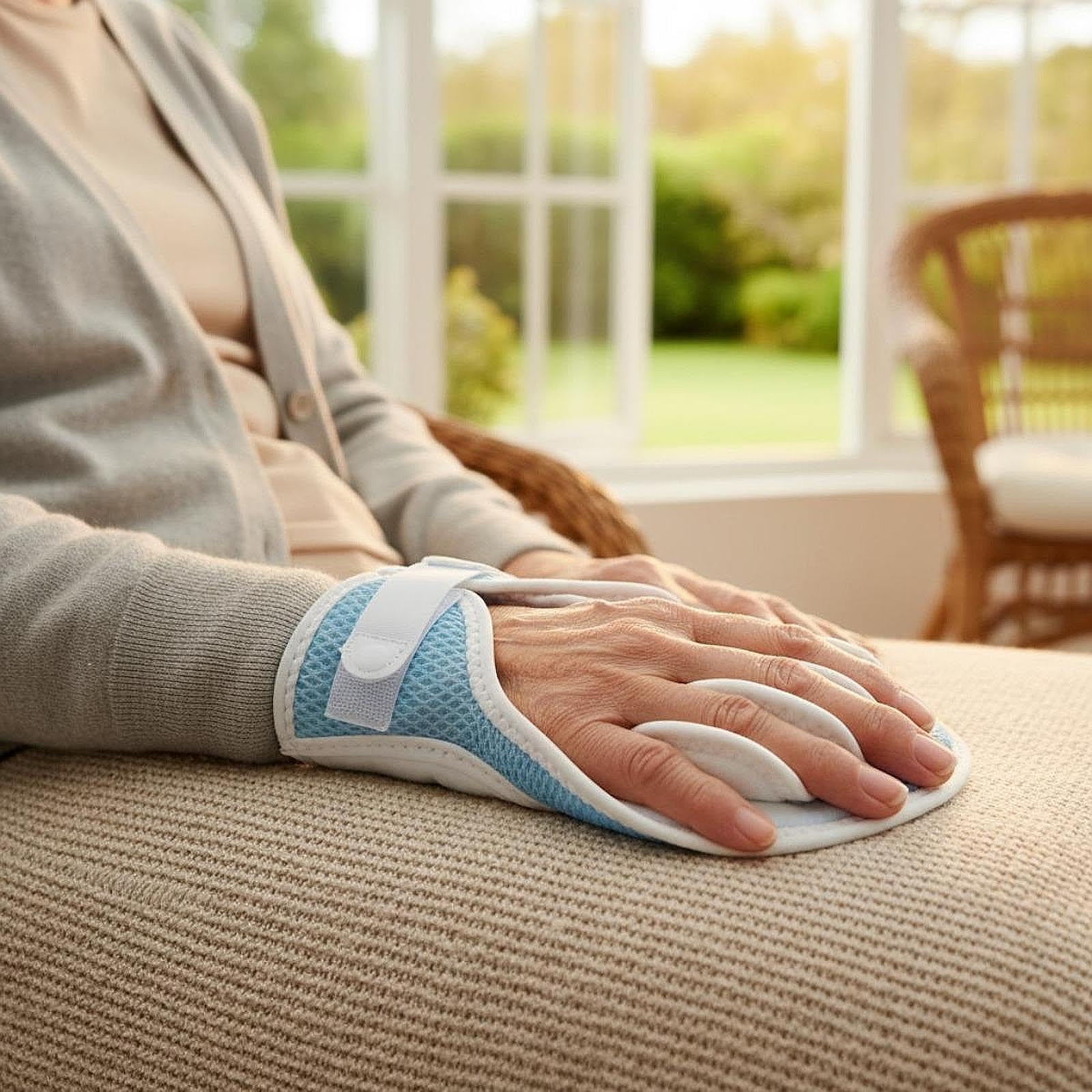 Guanto tore per dita, tutore per dita con stecca per mani, cuscino per mani, per il palmo, Blu