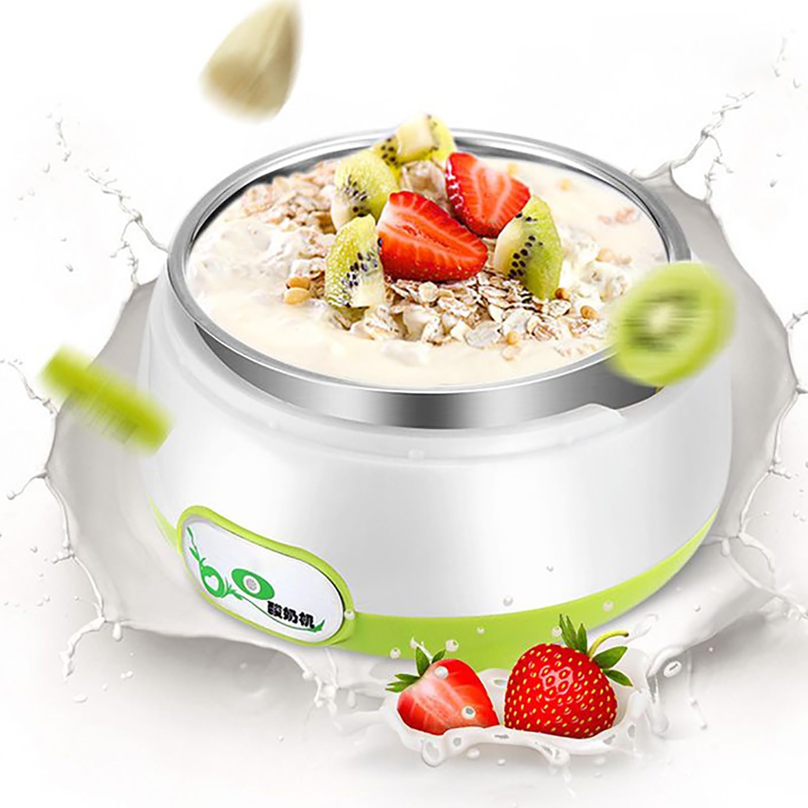 vfdaSWQQ Yoghurt maker, 1L Stainless Steel Inner Liner, Easy to Clean, Plug and Play, Suitable for Homemade Use(Green)