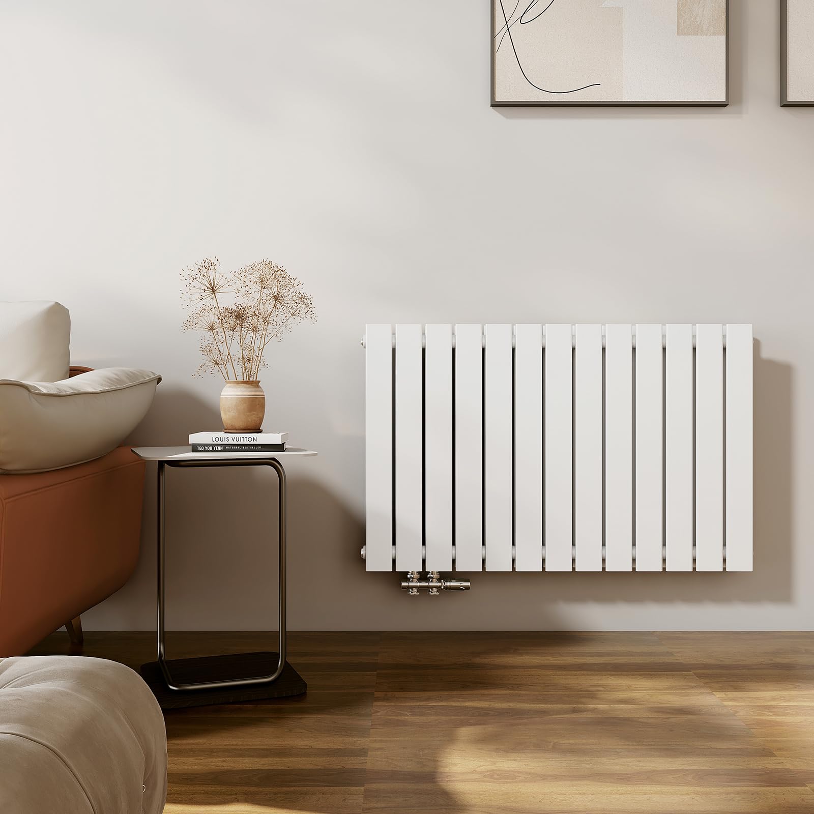 EMKE Radiateur Vertical, 630x1000 mm, Design À Raccordement Central, Radiateur À Panneaux Double Couche Mural, Blanc, 1343 Watts