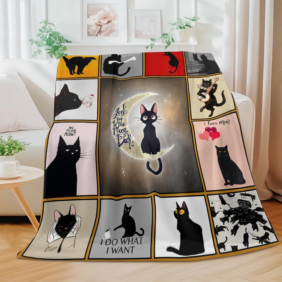 MILANKET Cat Throw Blankets for Cat Lovers Cute Black Cat Flannel Blanket Summer Blanket for Girls Women Fuzzy Lovely Kitten Kitty Pattern Print Blanket for Couch Bed Chair 60x80 Inches