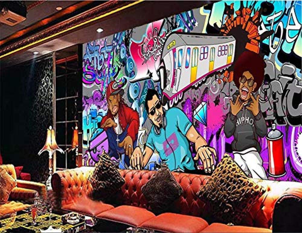 XHXI Foto Europa Graffiti Hip Hop Rock Music Bar Wall s per soggiorno Carta da parati fotomurali poster murale Soggiorno camera letto sfondo-300cm×210cm