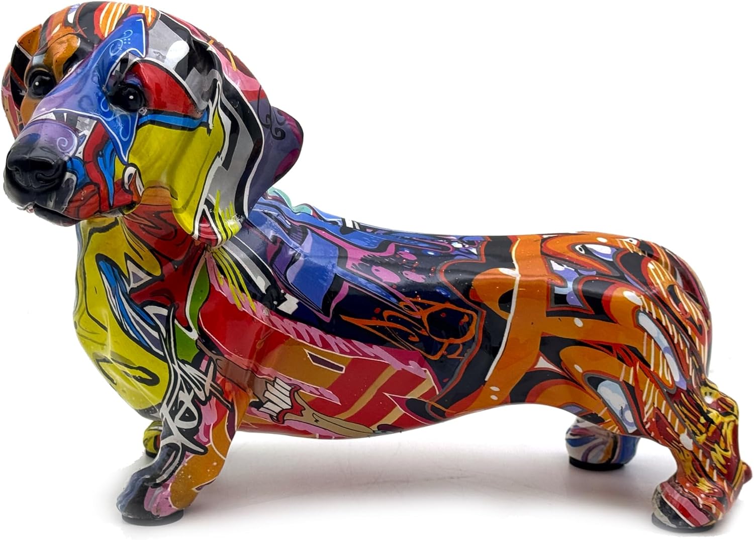 FUNSXBUG Colorful Dachshund Dog Statue Art Figurines Sculpture Collectibles Home Office Desktop Decor Outdoor Garden Display Decoration (Dachshund Dog 1)