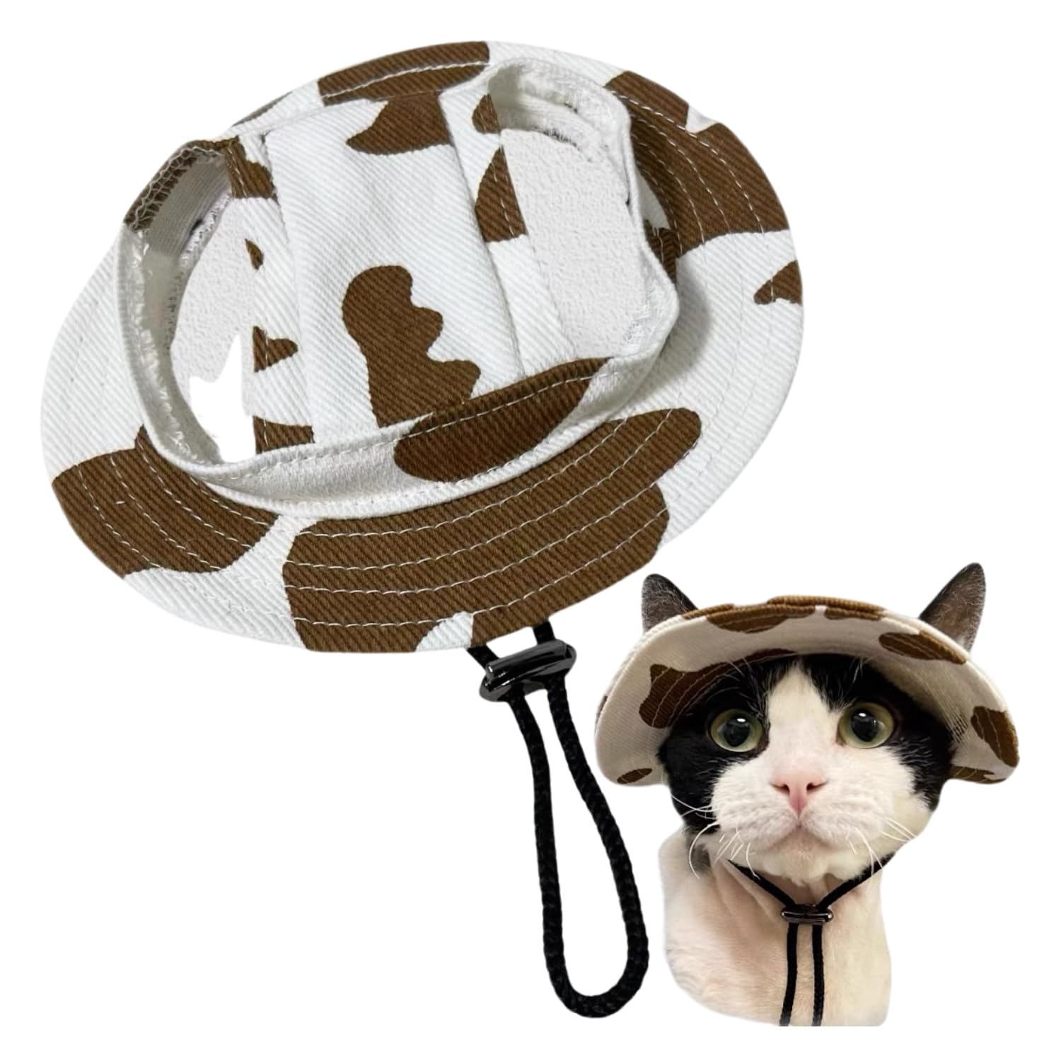 BT Bear Dog Bucket Hats, Cotton Casual Dog Round Cap with Ear Hole, Adjustable Outdoor Travel Sun Protection Sport Hat for Cat Small Medium Dogs Coffee M