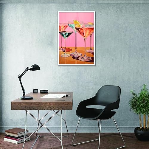 Miniatura 7 de Lienzo decorativo retro rosa para pared, póster de cóctel funky de verano, impresiones de alcohol rosa preppy, decoración estética ecléctica para