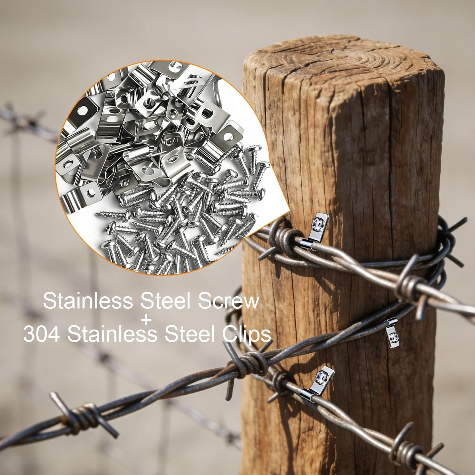 150 Piezas Abrazaderas de Alambre para Cerca Acero Inoxidable 304 Grapas de Alambre Metálicas Bridas para Cable Grapas de Sujeción para Cerca Agrícola con Tornillos para Madera Metal