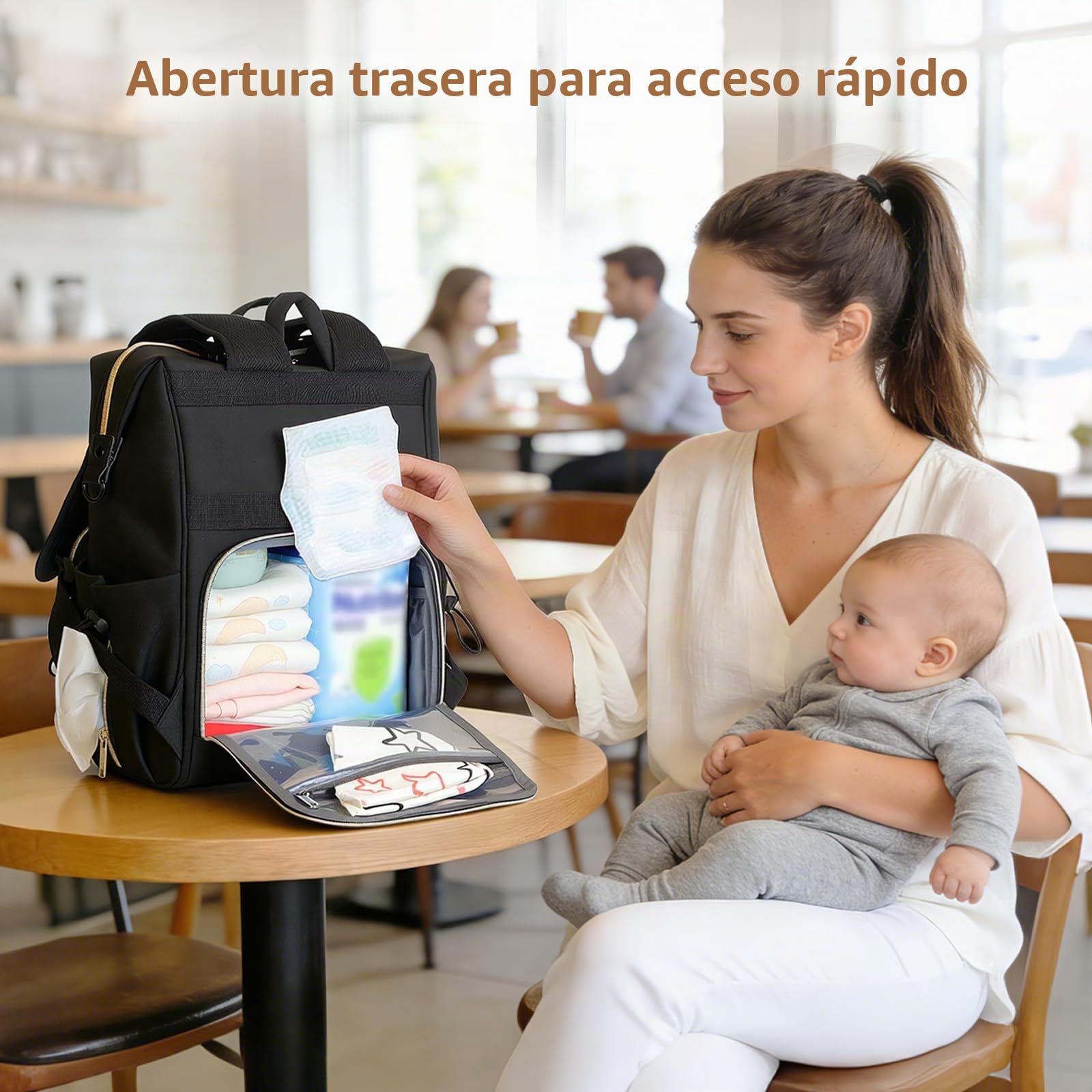 Lekesky Mochila Carro Bebe, Mochila Cambiador Bebe con Cambiador y Correas para Cochecito, Bolsa para Pañales Multifuncional con Soporte para Chupetes y Compartimento Antirrobo para Mamá y Papá,Negro