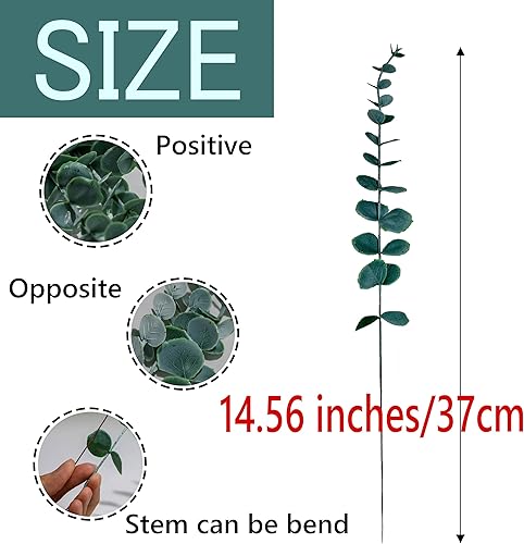 Miniatura 10 de SITUMEIZI 24 tallos de eucalipto plateados, hojas de eucalipto artificiales, decoración de ramas de eucalipto, hojas falsas de 15 pulgadas,