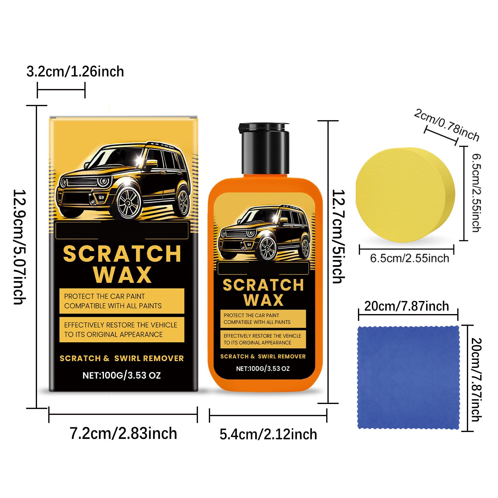 Car Scratch Remover, Car Paint Scratch Repair, Scratch Remover for Vehicles, with Polish Cloth & Sponge, Tiefenpolitur gegen Schrammen, für Cars Verschiedene Oberflächen Quick Effect Coating Agent, 5