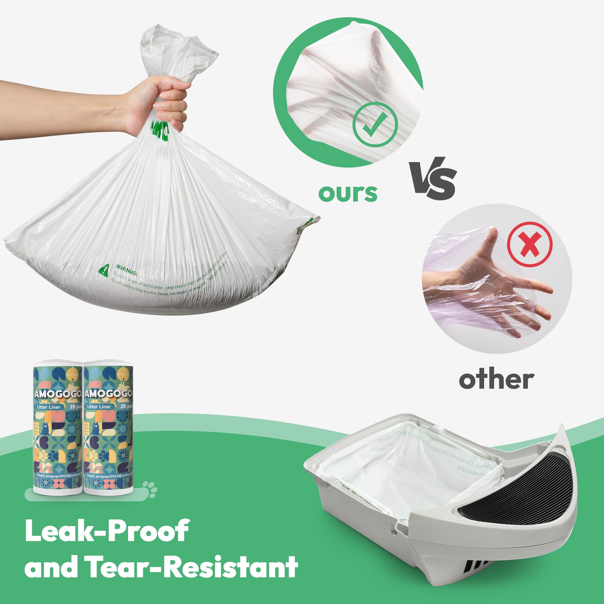 50 bolsas de basura compatibles con Litter Robot 4 y 3, bolsas de basura de repuesto a prueba de fugas, bolsas de basura resistentes para gatos