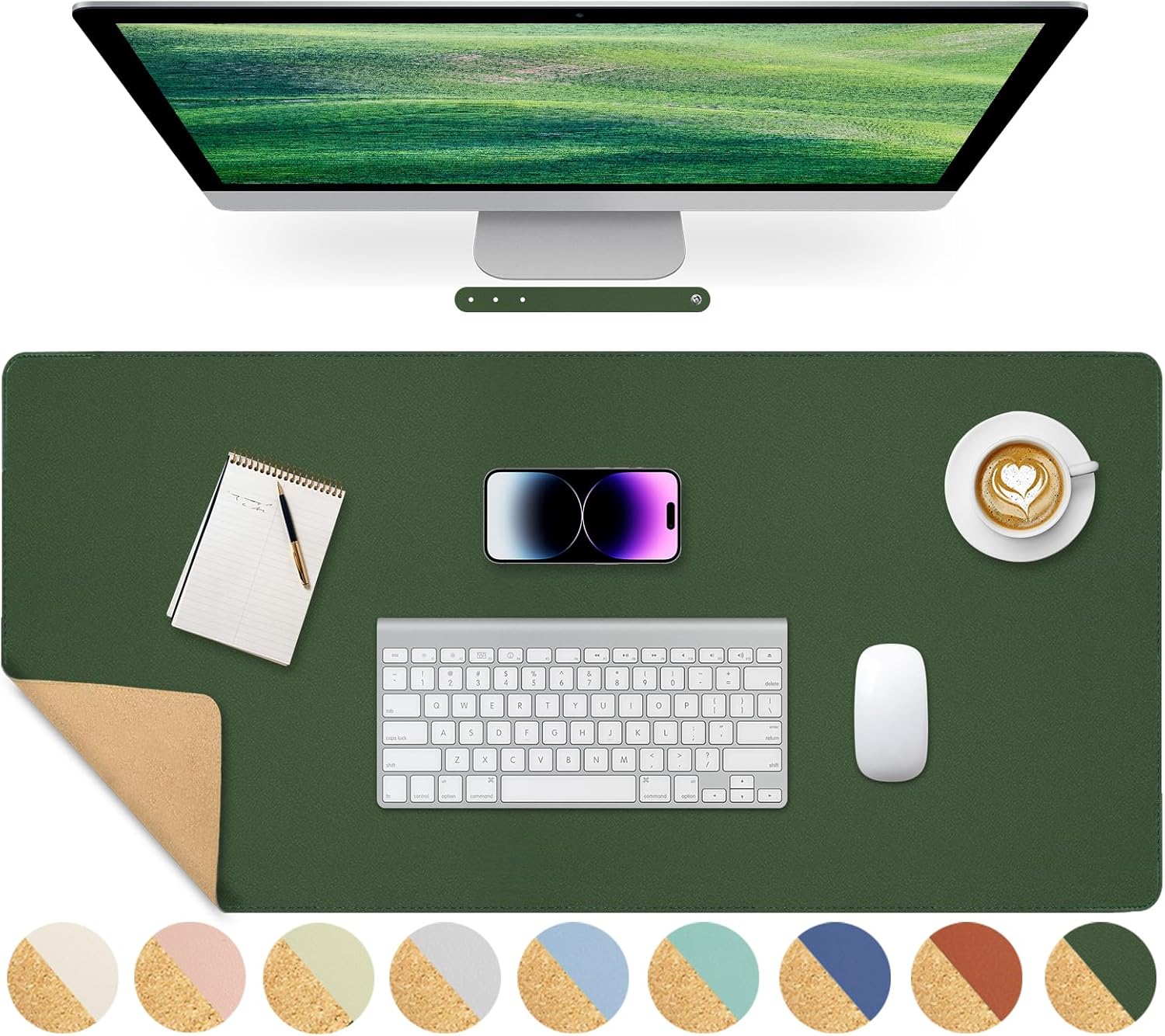 Giecy Leather Desk Pad, Dual-Sided Natural Cork & PU Leather Desk Pad ...