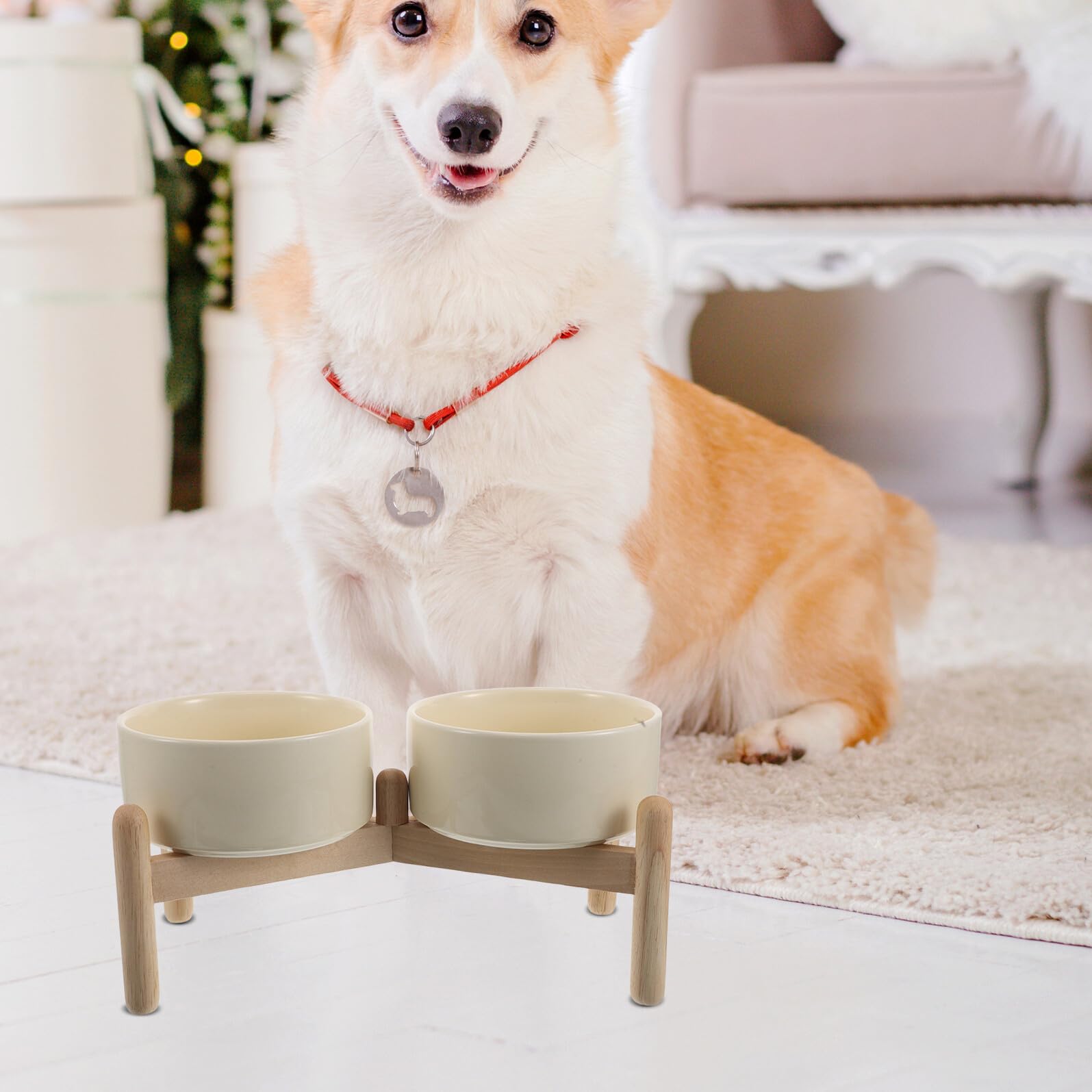 Comedero Alto para Mascotas De 850 Ml Comedero Elevado para Perros Soporte para para Mascotas Bebedero De Madera para Perros