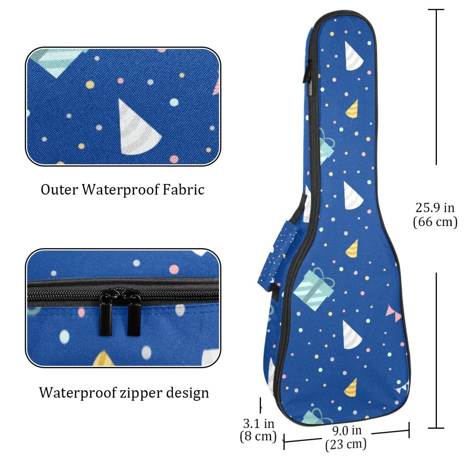 Sac de transport pour ukulélé ténor - Étanche - Rembourré - Idéal pour les concerts soprano (53,3/60,9 cm) - Bleu - Motif anniversaire festif