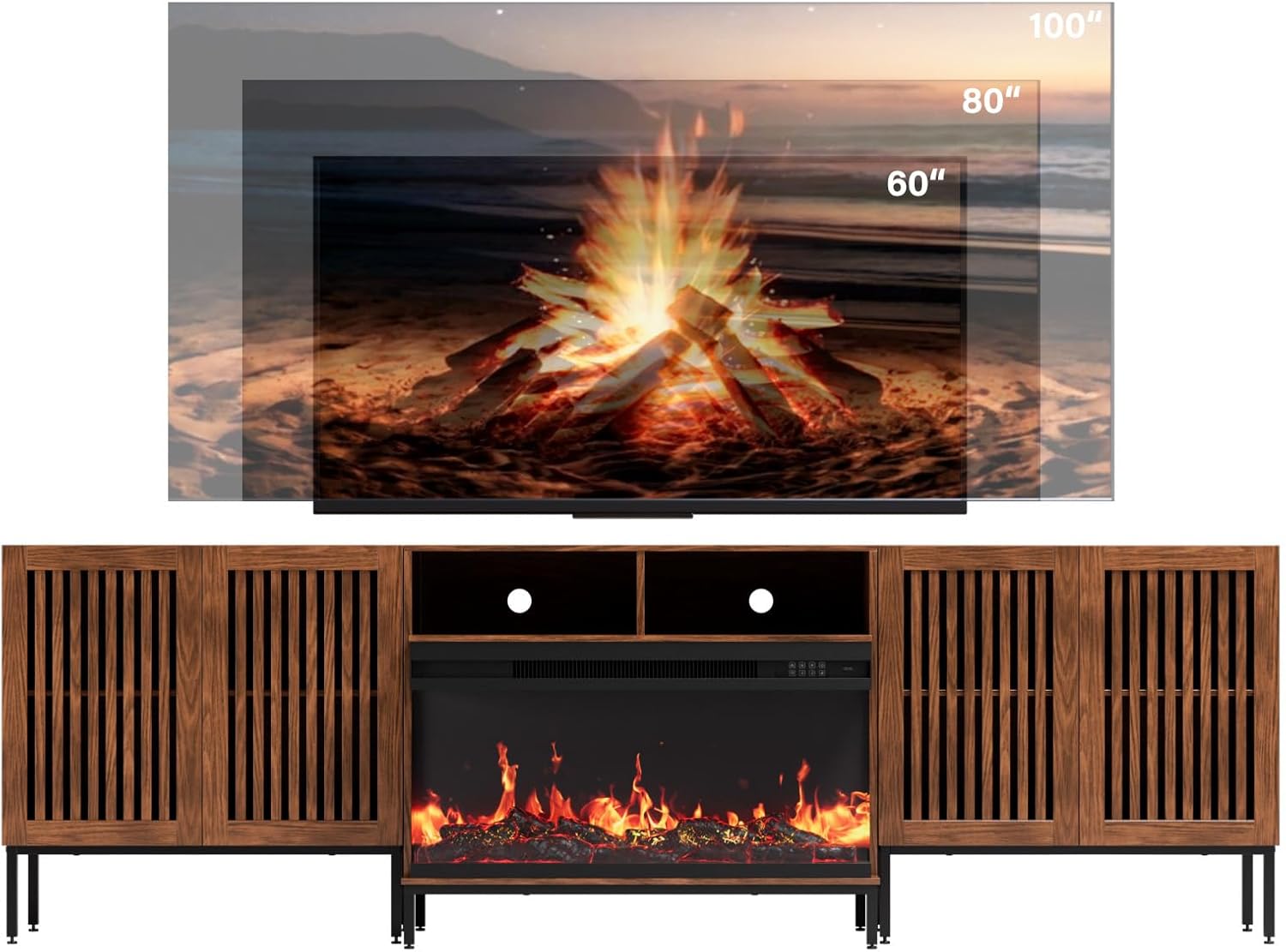 Comparison of TV sizes (60, 80, 100 inches) with the TV stand