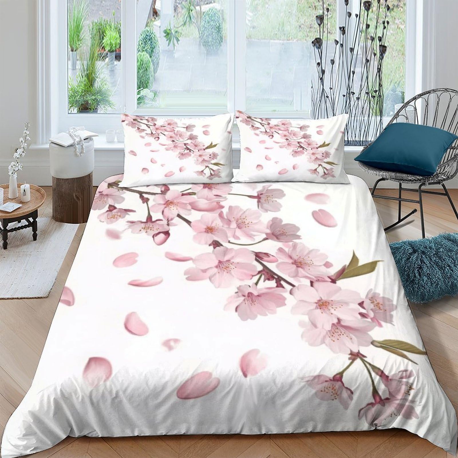 Ctjqhvkz Style-3 3D Printed Sakura Blossom Fitted Sheet Microfiber Soft Pink Floral Mattress Cover For Bedroom Guest Room Decor Single（135X200cm）