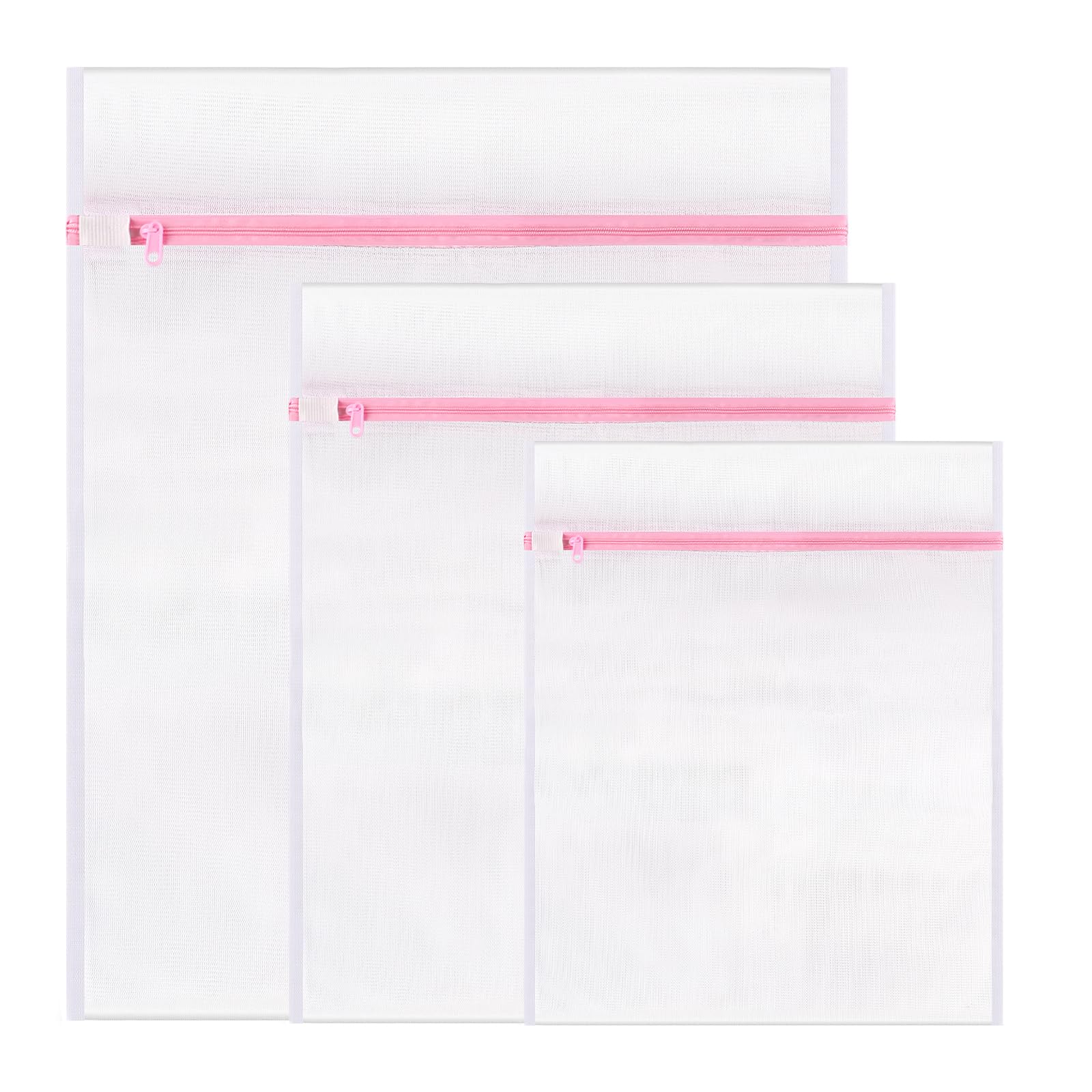 Admygo White 3 Pcs Mesh Laundry Wash Bags, Mesh Laundry Bag For Delicates With Zipper, Washing Bag For Socks, Laundry Bag For Underwear, Tshirts, Swimsuit, Baby Clothes, Socks, Bra (60X50cm/50X40cm/40X30cm)