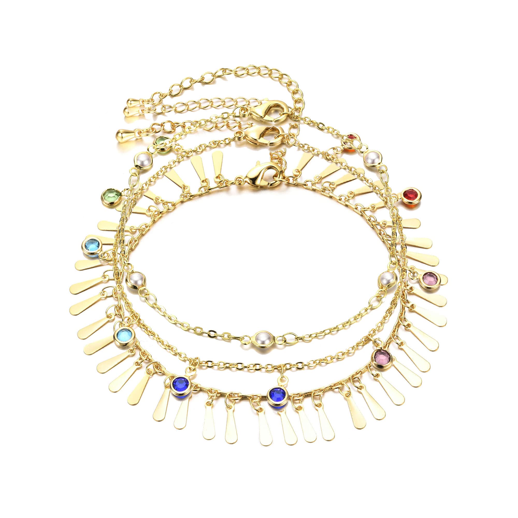 BOPREINA 3pcs Ankle Bracelets for Women Layered Dainty Anklet Boho Ankle Bracelets Beach Foot Anklet Chain Jewelry