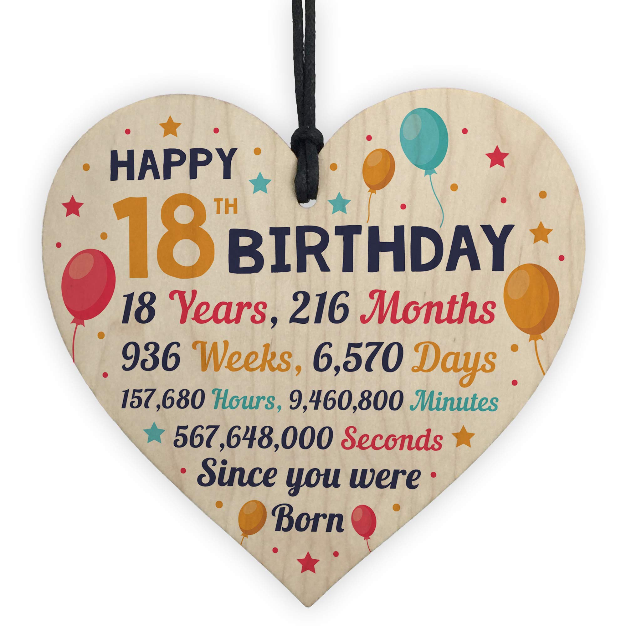 RED OCEAN 18th Birthday Gift For Daughter Son Wooden Hanging Heart Eighteenth Birthday Card