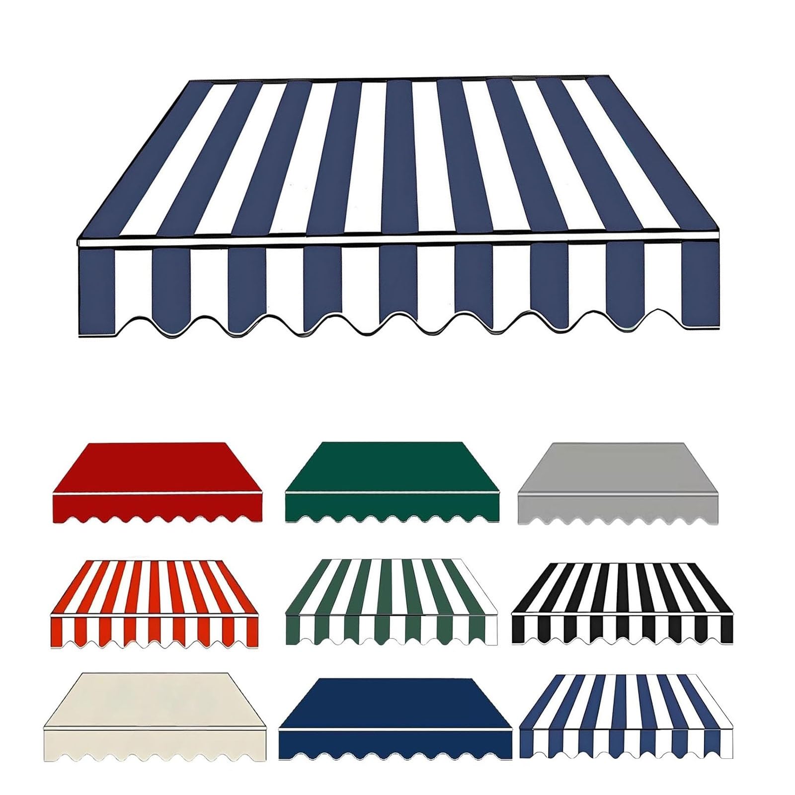 2.0m 2.5m 3.0m 3.6m 4m 5m Durabla Garden Awning Replacement Fabric Top Cover Front Valance, Window Awning Cover Waterproof, Awning Fabric Replacement(Blue White,500x250cm)