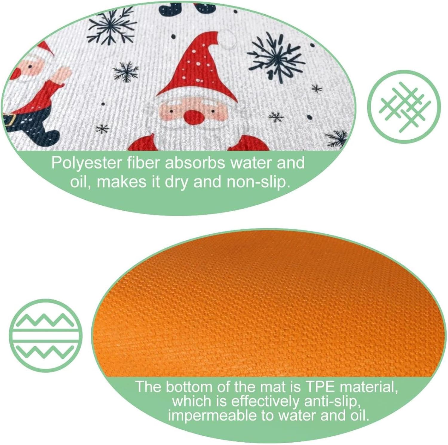 Christmas Tree Snowflake Cute Gnomes Santa Claus 2 Piece Kitchen Rugs and Mats, Kitchen Floor Runners Non Slip Washable, Indoor Door Standing Mat Pads for Sink, 15.7"x29.5"+15.7"x59"
