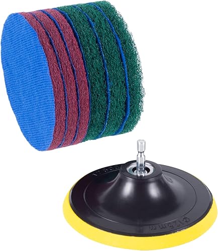 Miniatura 4 de Kichwit Estropajos de azulejos con cepillo de 5 pulgadas, 2 rigidez diferente, soporte de almohadilla de 5 pulgadas con 6 almohadillas de fregar,