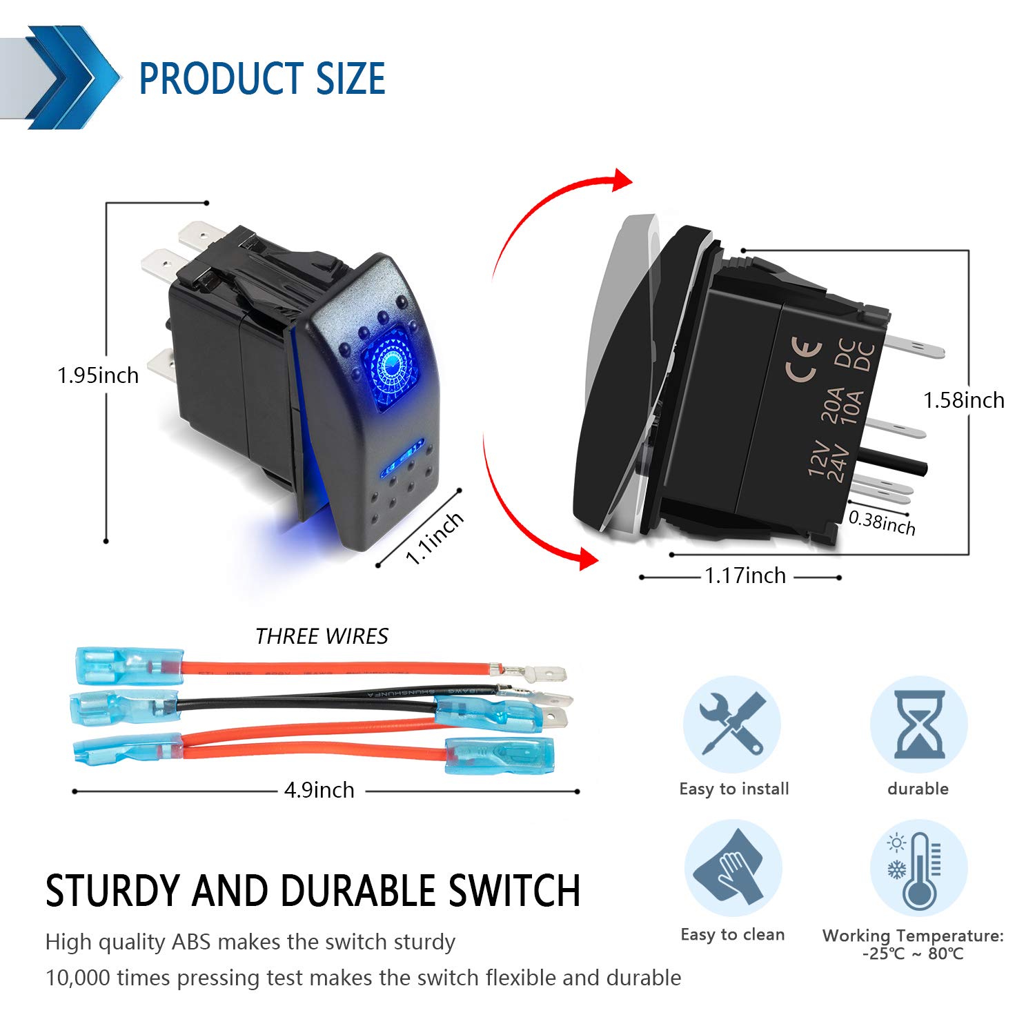 Snapklik.com : FXC Rocker Switch 5Pin Laser On/Off Blue LED Light 20A ...