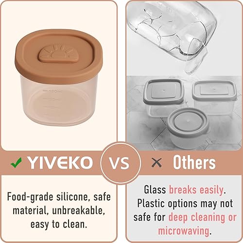 Miniatura 5 de Recipientes de comida para bebés con tapas, recipientes de silicona para almacenamiento de alimentos para bebés y niños pequeños, a prueba de fugas,