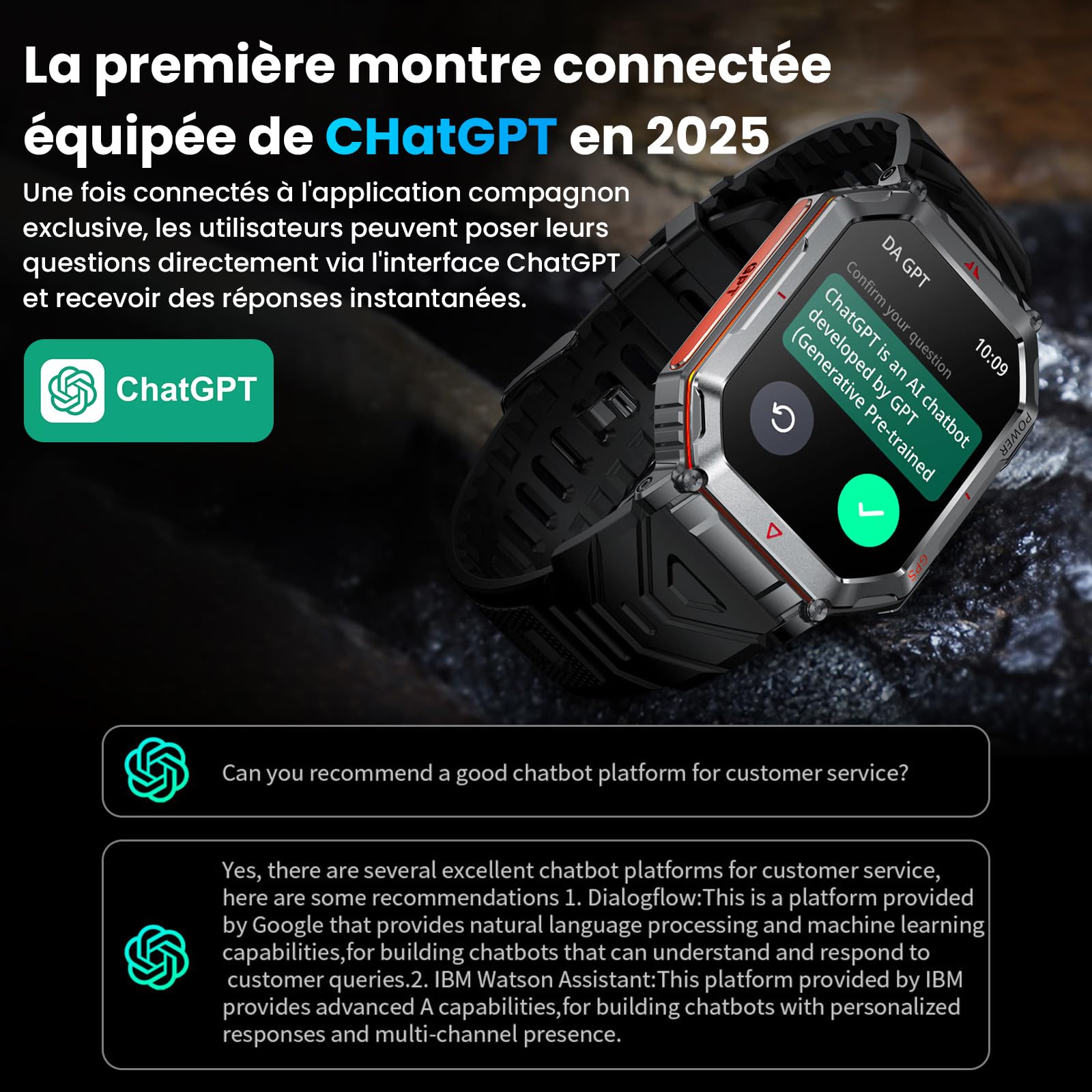 Montre Connectée Militaire en Acier 2,01 ", avec Vocal GPT/GPS/Boussole | AI Cadran Montre Intelligente, Affichage HD 2,01 "Appel Bluetooth, Compatible avec Android et iOS, 100+ Modes Sportifs GPS