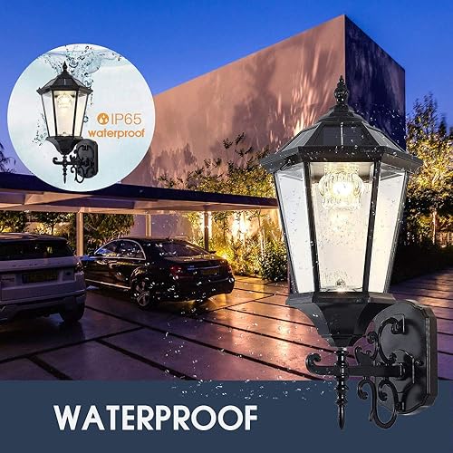 Miniatura 5 de Lámpara solar decorativa de pared para exteriores, linterna de pared impermeable del atardecer al amanecer, lámpara LED de montaje en pared, 21